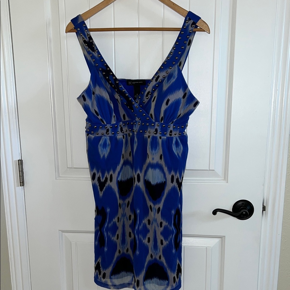 INC International Concepts Blue and Black Studded Mini Dress